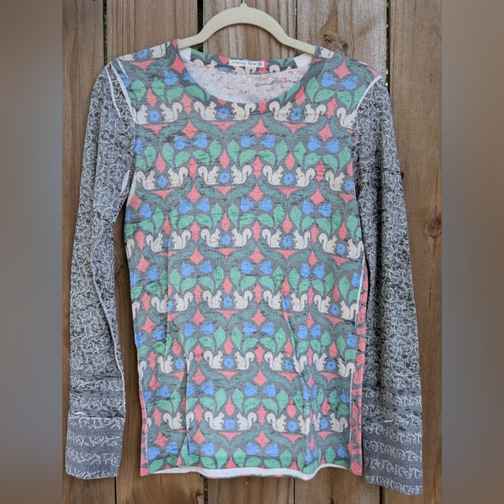 Whimsy Rose Squirrel Pattern Waffle Knit Long Sle… - image 2